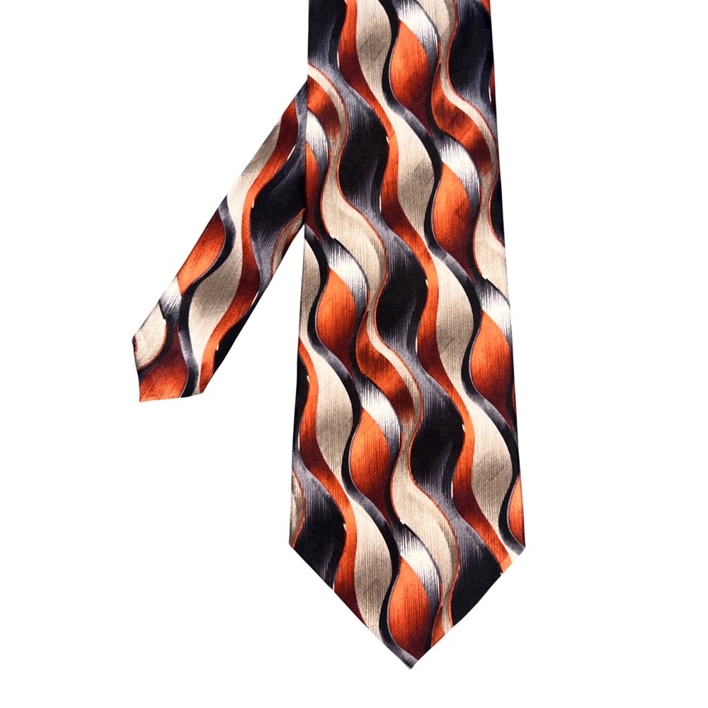 Pierre Cardin Orange Abstract Wavy Silk Necktie Mens One Size